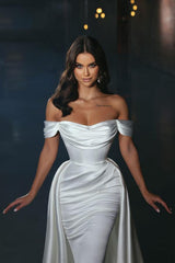 Off-the-Shoulder Mermaid Wedding Dress Overskirt Long-27dress