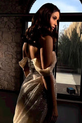 Off-the-Shoulder Mermaid Wedding Dress Sequins Slit Overskirt-27dress