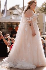 27DRESS Off-the-Shoulder Plus Size Wedding Dresses with Lace Applique