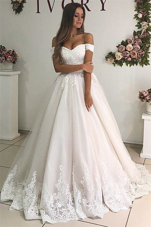 Off-the-Shoulder Princess Lace Wedding Dress-27dress