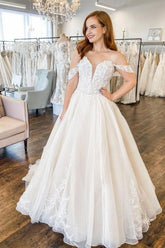 Off-the-Shoulder Princess Wedding Dress Sweetheart With Lace Appliques-27dress