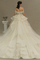 Off-the-Shoulder Princess Wedding Dress With Lace Appliques-27dress