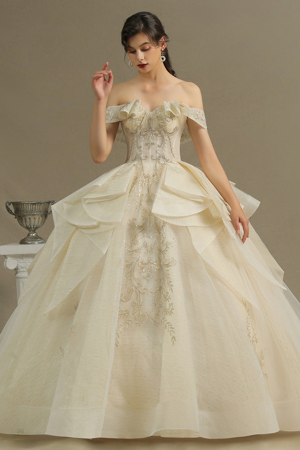 Off-the-Shoulder Princess Wedding Dress With Lace Appliques-27dress
