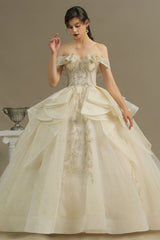 Off-the-Shoulder Princess Wedding Dress With Lace Appliques-27dress