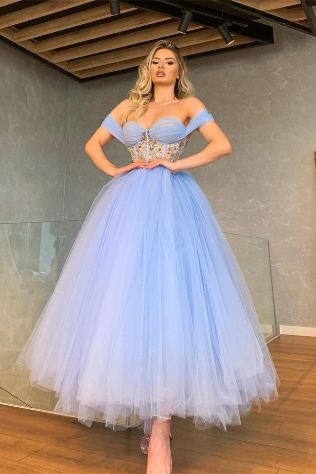 Off-the-Shoulder Prom Dress Sweetheart with Crystals