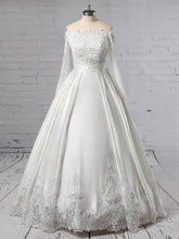 Off-the-Shoulder Satin Ball Gown Wedding Dress with Pockets