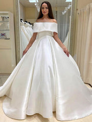 Off-the-shoulder Satin Court Train Ball Gown Wedding Dresses