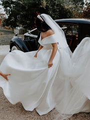 Off-the-shoulder Satin Court Train Wedding Dress for the Special Day
