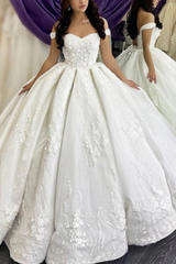 Off-the-shoulder Satin Court Train Wedding Dress with Appliques Lace-27dress