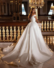 Off-the-Shoulder Satin Wedding Dress Mermaid Long-27dress