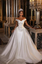 Off-the-Shoulder Satin Wedding Dress Mermaid Long-27dress