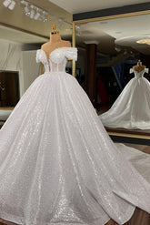 Off-the-Shoulder Sequins Ball Gown Wedding Dress-27dress
