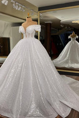Off-the-Shoulder Sequins Ball Gown Wedding Dress-27dress