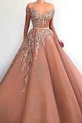 Off the Shoulder Sleeveless Appliques Elegant V Neck Long Prom Dress With Belt