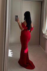 Off the Shoulder Sleeveless Long Mermaid Prom Dress With Pleated