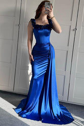 Off the Shoulder Sleeveless Mermaid Long Prom Dress With Ruffles