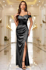 Off the Shoulder Sleeveless Mermaid Long Prom Dress With Split