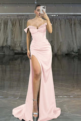 Off the Shoulder Strapless Sleeveless Long Mermaid Prom Dress With Split