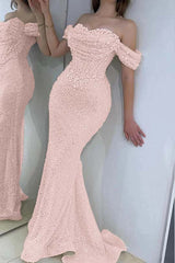 Off the Shoulder Strapless Sleeveless Long Prom Dress With Sequins