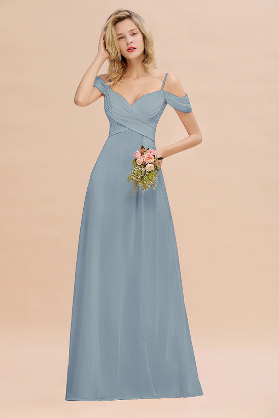 Off-the-Shoulder Sweetheart Ruched Long Bridesmaid Dress Online-27dress