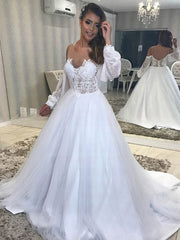 Off-the-shoulder Tulle Ball Gown Wedding Dress With Appliques Lace Court Train