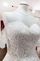 Off The Shoulder Tulle Lace Ivory Ruffles A-Line Wedding Dresses-27dress