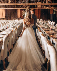 Off-the-Shoulder Tulle Wedding Dress Boho Lace Long-27dress