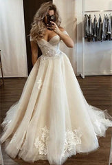 Off-the-Shoulder Tulle Wedding Dress Long With Appliques-27dress