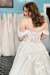 Off-the-Shoulder Wedding Dress Lace Appliques Tulle-27dress