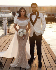 Off-the-Shoulder Wedding Dress Mermaid Lace With Cape-27dress