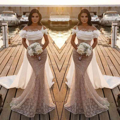 Off-the-Shoulder Wedding Dress Mermaid Lace With Cape-27dress