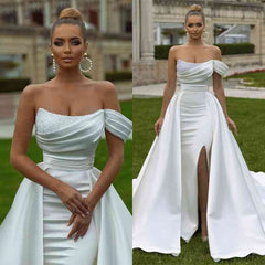 Off-the-Shoulder Wedding Dress Mermaid Split Overskirt-27dress