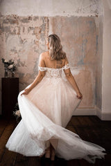 Off-the-Shoulder Wedding Dress Tulle Lace Long-27dress