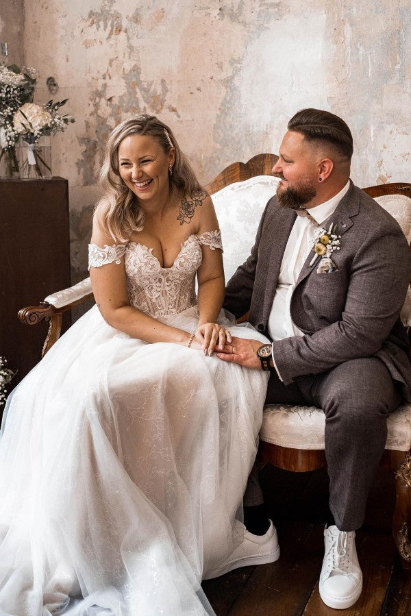 Off-the-Shoulder Wedding Dress Tulle Lace Long-27dress