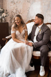 Off-the-Shoulder Wedding Dress Tulle Lace Long-27dress