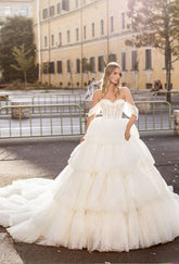 Off-the-Shoulder Wedding Dress Tulle Layered On Sale-27dress
