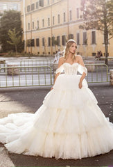 Off-the-Shoulder Wedding Dress Tulle Layered On Sale-27dress