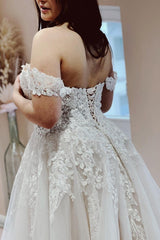Off-the-Shoulder Wedding Dress Tulle Princess With Lace Appliques-27dress