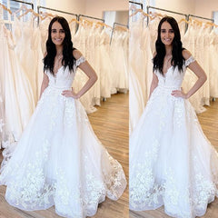 Off-the-Shoulder Wedding Dress White White Princess Long-27dress