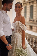 Off-the-Shoulder Wedding Dress With Appliques-27dress