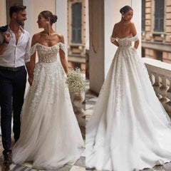 Off-the-Shoulder Wedding Dress With Appliques-27dress