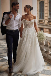 Off-the-Shoulder Wedding Dress With Appliques-27dress