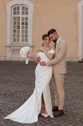 Off-the-Shoulder White Wedding Dress Mermaid With Slit-27dress