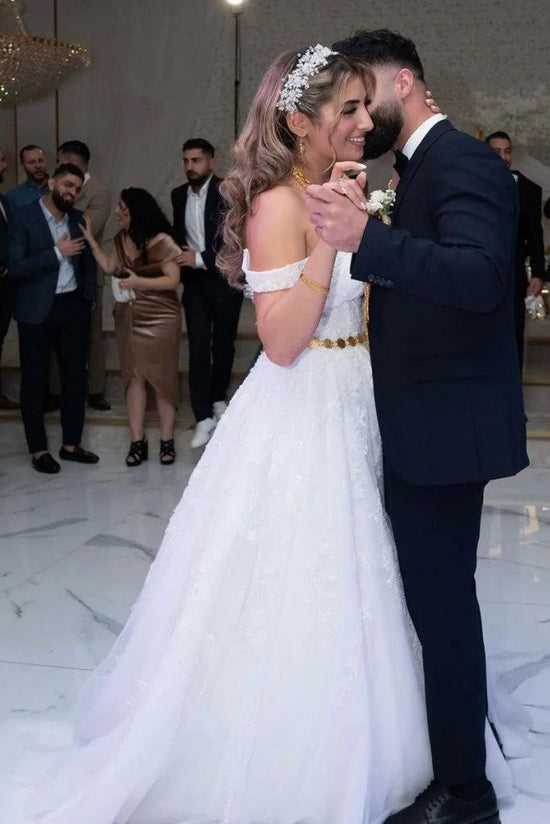 Off-the-Shoulder White Wedding Dress Princess Zipper Back-27dress