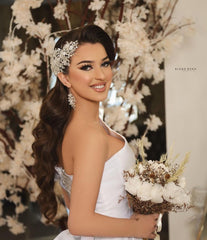 Off-the-Shoulder White Wedding Dress Satin With Slit-27dress