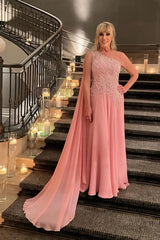 One-Shoulder A-Line Chiffon Mother Of The Bride Dress with Beads-27dress