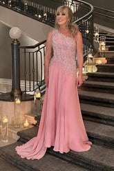 One-Shoulder A-Line Chiffon Mother Of The Bride Dress with Beads-27dress