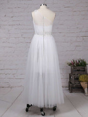 One Shoulder Ball Gown Wedding Dresses with Beading and Tulle Floor-length