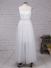 One Shoulder Ball Gown Wedding Dresses with Beading and Tulle Floor-length