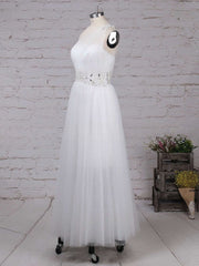 One Shoulder Ball Gown Wedding Dresses with Beading and Tulle Floor-length